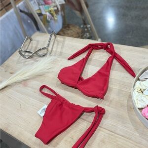 Red Halter Bikini Set